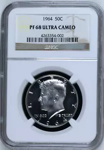 :1964-P 50C KENNEDY HALF DOLLAR PROOF NGC PF 68 U-CAM RARITY R3 HIGHEST GRADES - Picture 1 of 2