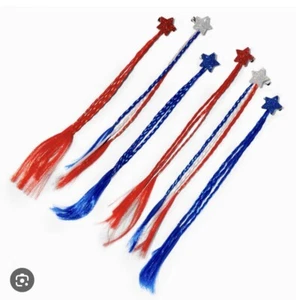Claire’s Red, White, & Blue Glitter Stars Braided Faux Hair Clips 4th July - Picture 1 of 3