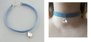 CLEAR CRYSTAL BLUE DENIM CHOKER 30CM PLUS 7CM EXTENSION CHAIN ADJUSTABLE SILVER - Picture 1 of 6