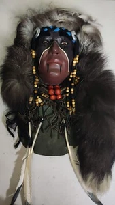 Native American Navajo Warrior Spirit Mask LARGE Wall Hanging Real Fur - Picture 1 of 4