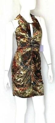 Vestido Vera Wang novo com etiquetas tamanho 4 marrom multicolorido sem mangas 100% seda forro com zíper nas costas - Imagem 1 de 2