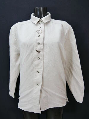 Gr.42 Trachtenbluse beige Bluse & Leinenmischung mit Stickerei TB7971 - Bild 1 von 4