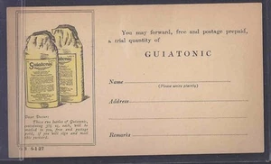 Ca 1927 GUIATONIC SAMPLES, PREPRINTED BUT UNPOSTED - Picture 1 of 1