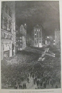 NEWSPAPER ROW ON ELECTION NIGHT PARK ROW NEW YORK 1892 HARPER'S WEEKLY PRINT - Picture 1 of 2