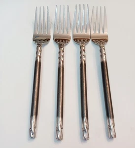 (4) Pier 1 Stainless PII10 Round TWIST HANDLE Drill Bit Dinner Forks~China - Picture 1 of 10