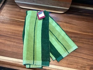 VGT 2005 Target Home Striped Avocado Green Hand Towels Y2K  - Picture 1 of 5