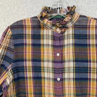 Lauren Ralph Lauren Blouse Size M Linen Blend High Neck Equestrian Preppy   - Image 1 of 4