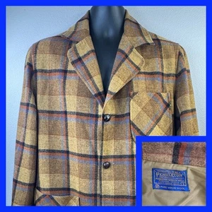 Vintage Pendleton Jacket Mens Small 49er Wool Brown Plaid 60s 70s Shacket Coat - Picture 1 of 6