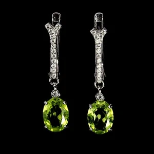 925 Sterling Silver Earrings Oval Peridot 8x6mm Natural Gemstone Jewelry - Picture 1 of 14