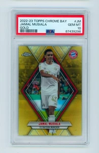 2022-23 Jamal Musiala Topps Chrome FC Bayern Munich Gold Refractor 1/10 PSA 10 - Picture 1 of 3