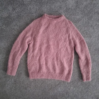 Suéter Mohair Rosa Suéter Grueso Gran Tamaño Cuello Alto Suéter Tejido a Mano Foto 1 de 4