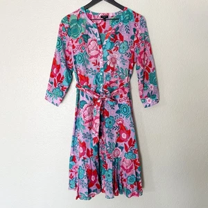 Talbots Petite Midi Shirtdress Button Front Floral Print 100% Cotton Size 6P - Picture 1 of 7