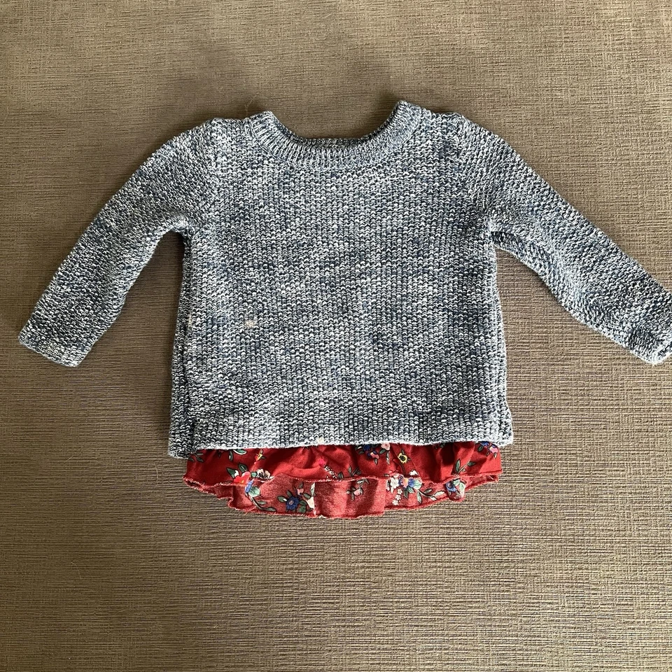 Camisa Suéter Hanna Andersson Bebé Niña Talla 80 (18-24 Meses) Azul Rojo Volantes Foto 1 de 4