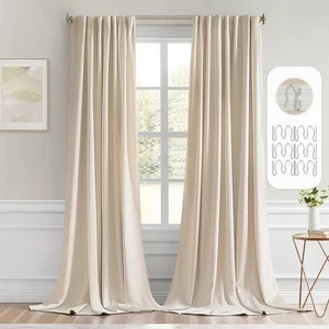 Cream Beige Back Tab Light Blocking Curtains 104 Inch Length 2 Panels Set for... - Bild 1 von 8