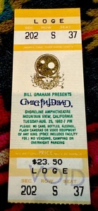 GRATEFUL DEAD - JERRY GARCIA - 25. AUGUST 1992 - SHORELINE AMPHITHEATRE - TICKET - Bild 1 von 2