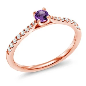 10K Rose Gold 0.23 Ct Round Purple Amethyst E-F Lab Grown Diamond Solitaire Ring - Picture 1 of 5