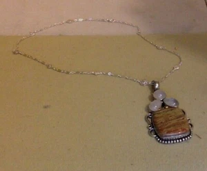 Vintage Sterling Silver. Ladies Pendant. 3" Gemstone Pendant.Jasper? - Picture 1 of 5