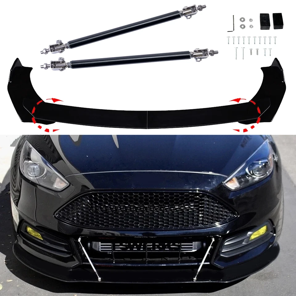 For Ford Focus RS Front Bumper Lip Spoiler Splitter+Body Kit Strut Rods Foto 1 de 4
