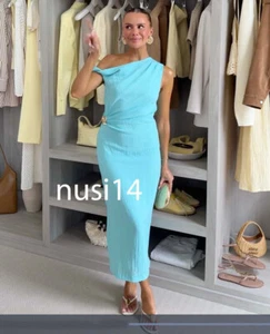 ZARA NUEVO VESTIDO MIDI ASIMÉTRICO MUJER CON APLIQUES TURQUESA XS-XL 8037/392/402 - Imagen 1 de 1