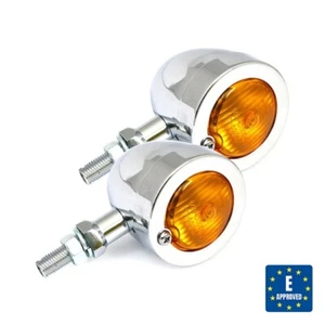 Chrom Old School Retro für Harley Bullet Motorrad Blinker Set E Geprüft - Bild 1 von 2