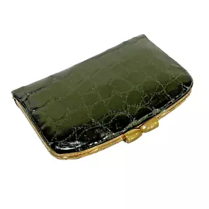 Monedero de colección negro sin usar, en caja, cuero de cocodrilo, herrajes de latón con cierre a presión - Imagen 1 de 9