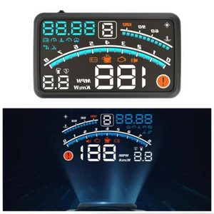 OBD2 HUD Gauge Head Up Car Digital Display Speedometer Turbo RPM Alarm Temp 5.5" - Picture 1 of 12