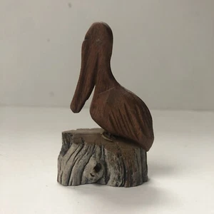 Vintage Hand Carved Wood Pelican Stork Heron Small Figurine Carving 3” - Picture 1 of 7