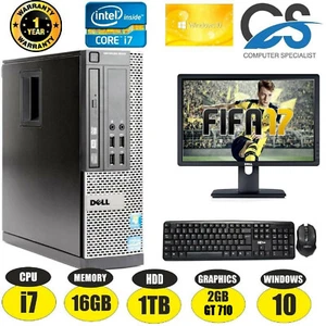 FAST GAMING DELL/HP BUNDLE TOWER FULL SET COMPUTER SYSTEM CORE i7 16GB 1TB GT710 - Picture 1 of 3