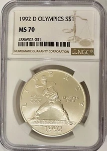1992-D Olympics Baseball Commemorative Silver Dollar NGC MS-70 - Picture 1 of 4