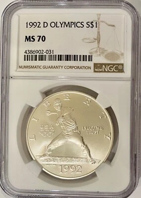 1992-D Olympics Baseball Commemorative Silver Dollar NGC MS-70 - Image 1 of 4