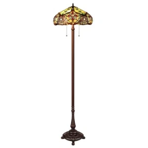 Victorian Tiffany Style Stained Glass Floor Lamp - 2 Bulbs, Dark Bronze Finish - Picture 1 of 7