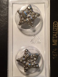 DILL BUTTONS | Brand NOS | Metalized Silver Star #1674 11/16" 18mm | 2 Pack - Picture 1 of 4