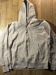 Champion Reverse Weave Full Zip Hoodie Pink Sweater Patch Logo Girls Size Large - Picture 1 of 10