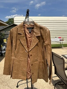 Dialogue Leather Jacket Woman’s Size XL Brown Faux Croc Leather - Picture 1 of 3