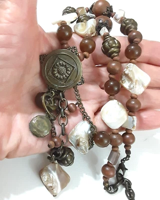 Mop Shell Wood Bead Tassel Necklace - Image 1 of 4