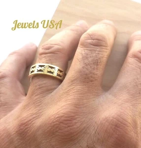 14K yellow gold wedding ring band for men cross design engagement ring - Picture 1 of 3