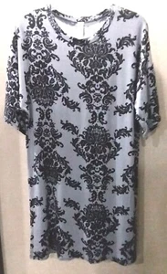 Vanilla Bay grau schwarz Damen Gr. M Kleid Tunika Stretch Damast Kurzarm - Bild 1 von 9