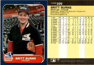 Britt Burns 1986 Fleer Baseball 200  Chicago White Sox