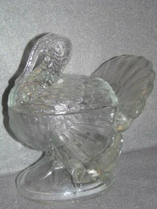 Vintage L E Smith Clear Glass Tom Turkey Covered Bowl Candy Dish 7" Tall USA EUC - Picture 1 of 12