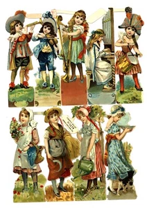 Children, musical inst, paper scraps from Tuck Gigantic Relief 1374, circa 1895 - Picture 1 of 2