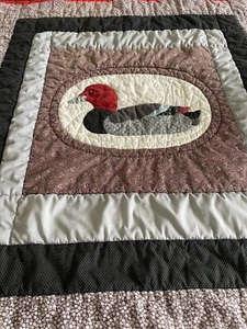 Handmade Quilt Wall Hanging Duck Browns, Gray’s, Red Boarder. - Picture 1 of 12