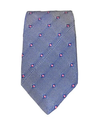 Corbata Charles Tyrwhitt Punto Geométrico Azul-Blanco Hombre 100% Seda Hecha a Mano Italia Foto 1 de 4