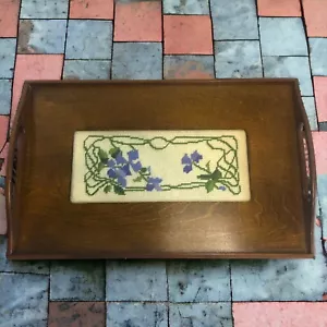 Bandeja para servir madera inserto superior de vidrio azul violeta floral punta de aguja 19" x 12" de colección - Imagen 1 de 10