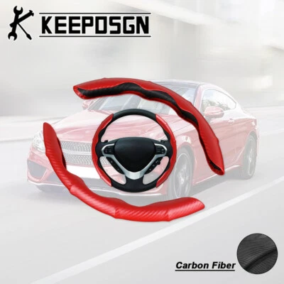 For  Mercedes Benz C300 E350 15'' Carbon Fiber Red Steering Wheel Cover Leather - Image 1 of 4