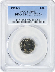 1968-S Roosevelt Dime DDO FS-102 PR67 PCGS - Picture 1 of 2