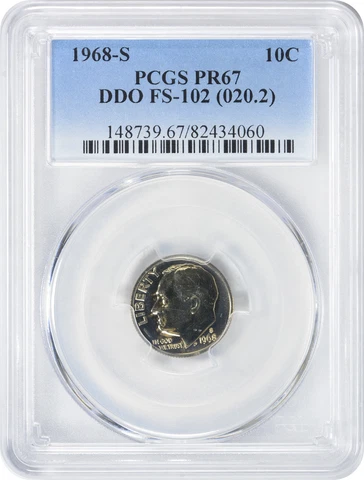 1968-S Roosevelt Dime DDO FS-102 PR67 PCGS Cover