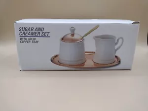 Baker, Heart & Stuart Cream & Sugar W/ SOLID  Copper Tray NIP  - Picture 1 of 4