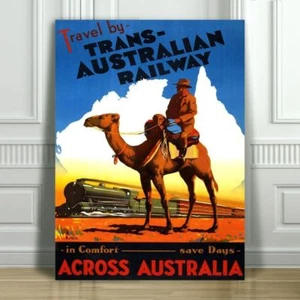 VINTAGE TRAVEL CANVAS ART PRINT POSTER - Trans-Australian Railway -Camel -24x18" - Picture 1 of 1