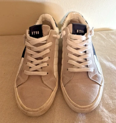 Steve Madden NY90 Women's Sz 7 Ivory Black Snakeskin Low Top Sneakers distressed - Image 1 of 4