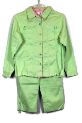 Quacker Factory Women's Green Pant Suit 2 Pc w/ Rhinestones Size Medium   001 - Image 1 of 4